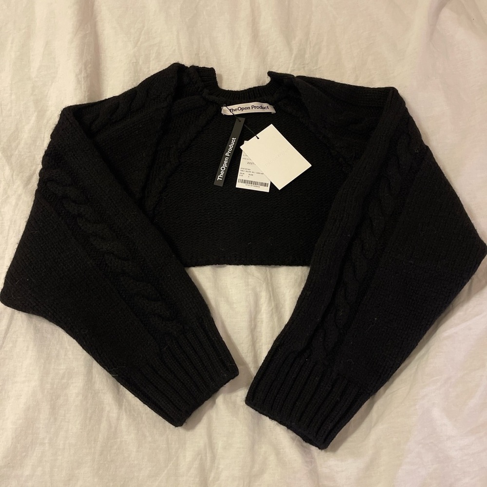 The Open Product x Ssense Black cable knit wool cardigan